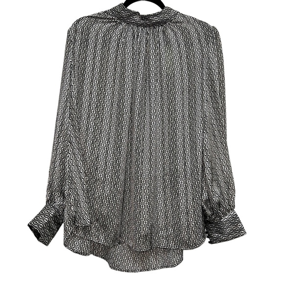 H&M Patterned Sheer Standup Long Sleeve Crepe Dressy Metallic Blouse - Picture 5 of 14